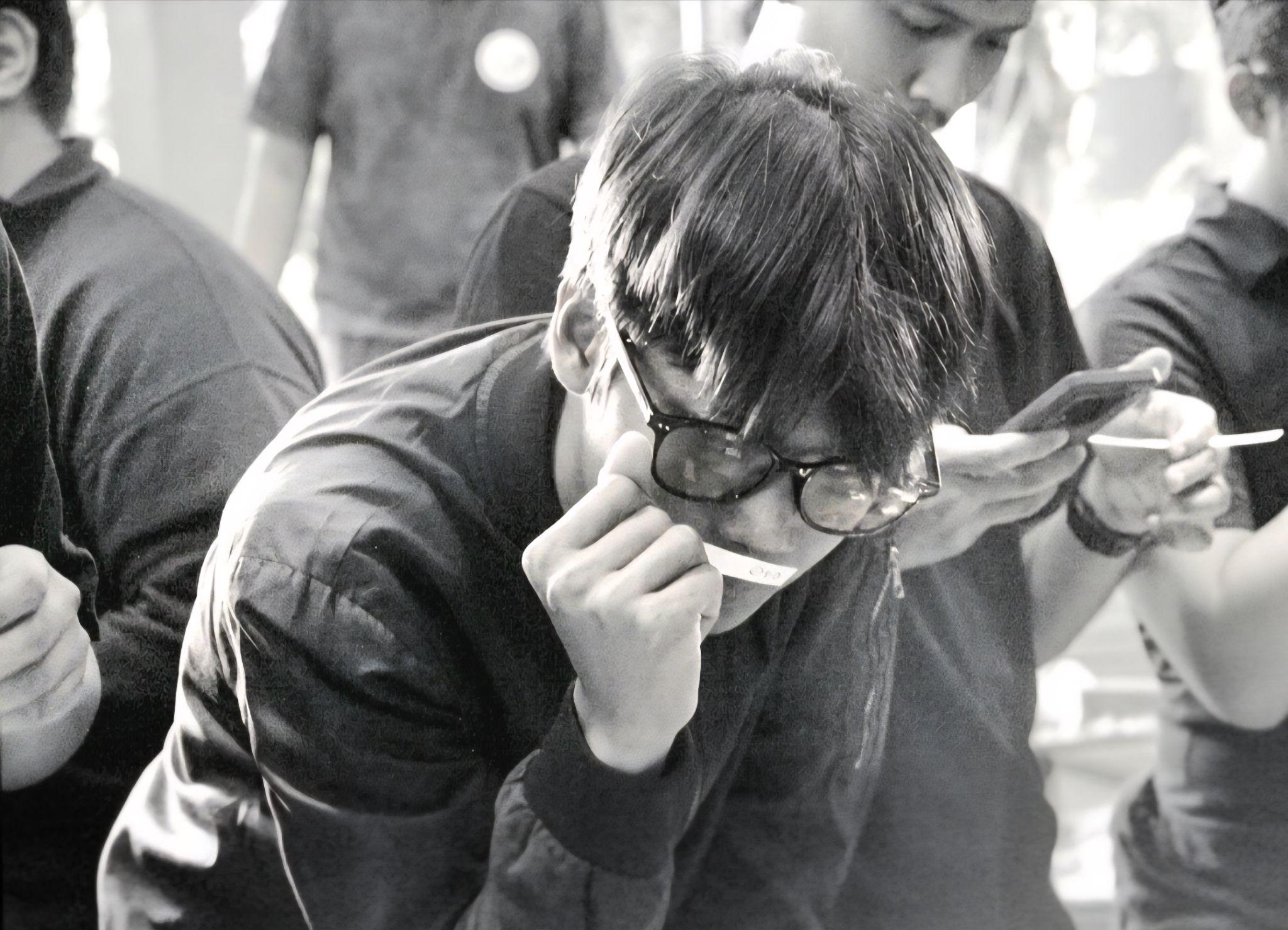 Felix smelling a scent strip