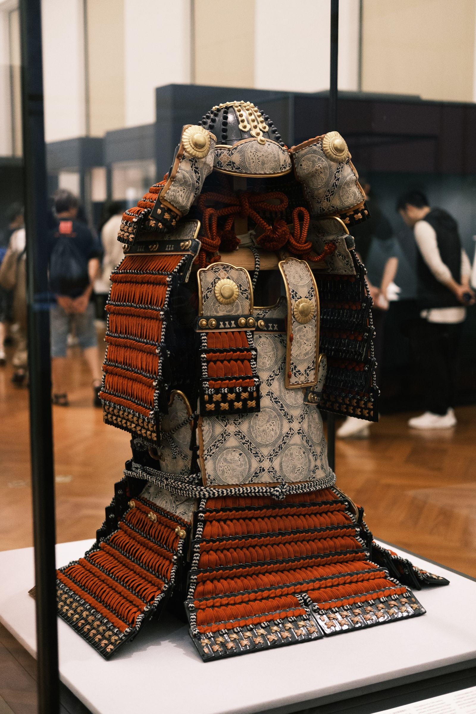 Traditional Japanese samurai armor in a museum display