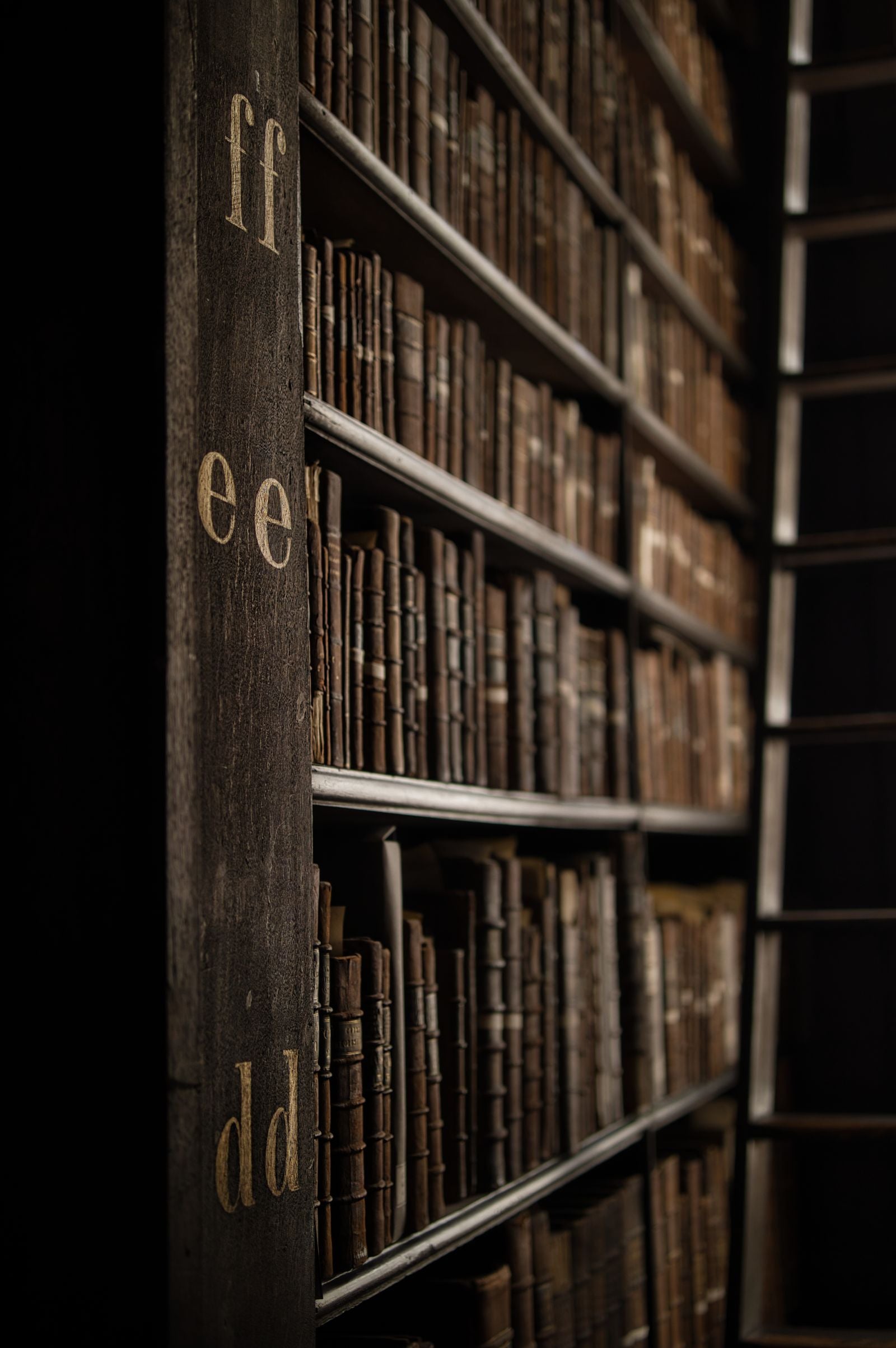 A historic library bookshelf