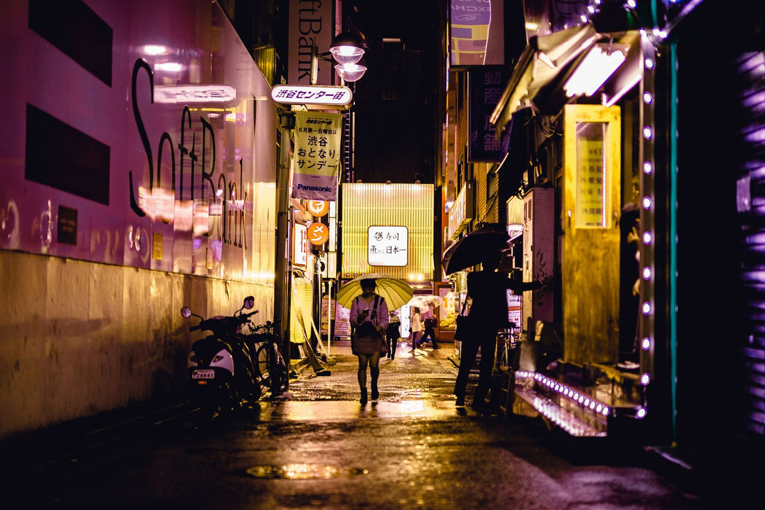 A Tokyo street at night in the rain