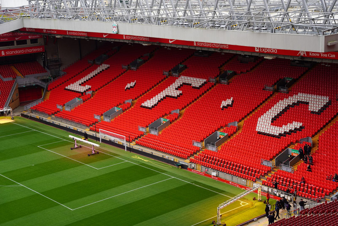 Anfield stadium seats spelling LFC in white