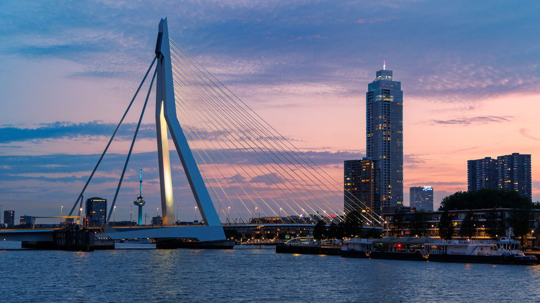 The Erasmus Bridge in Rotterdam at sunset