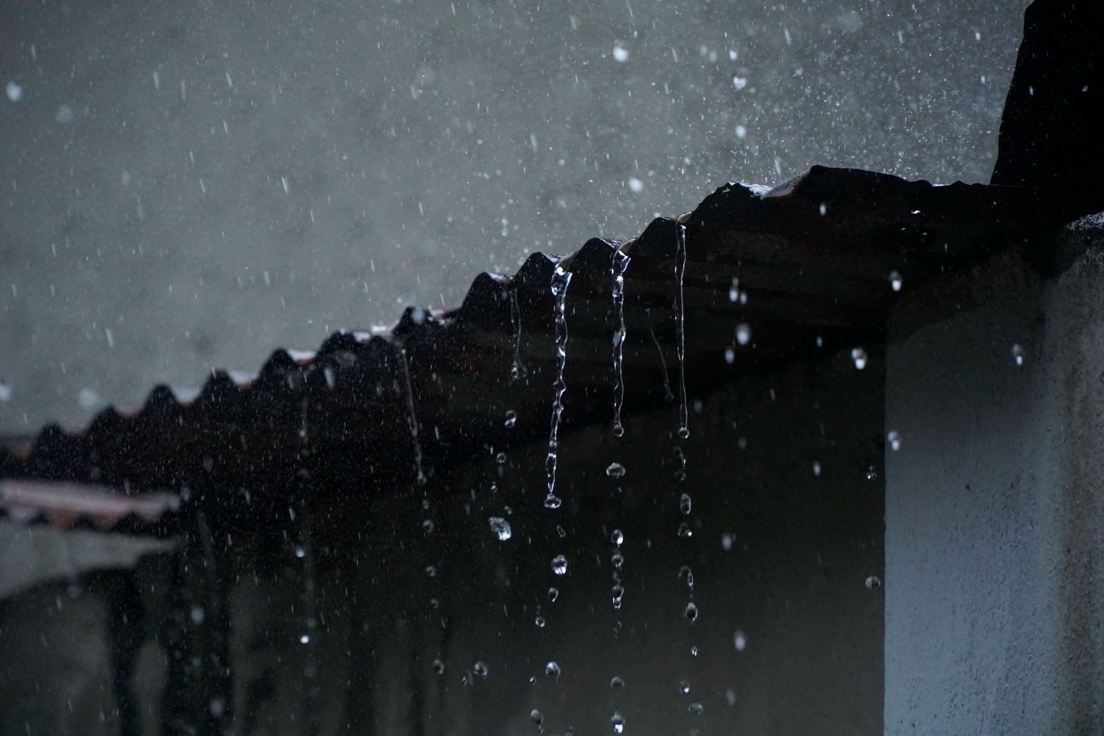 Rain falling on a metal roof