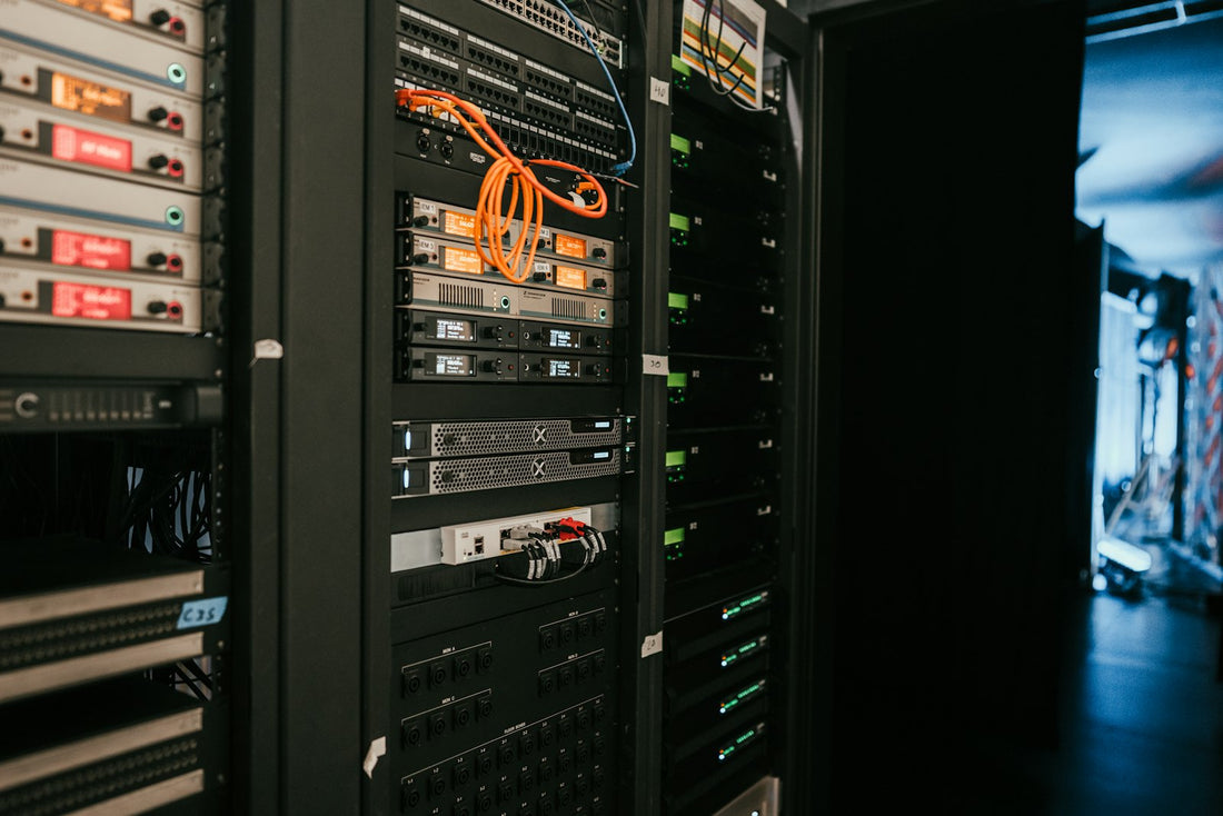 A rack of servers in a data center